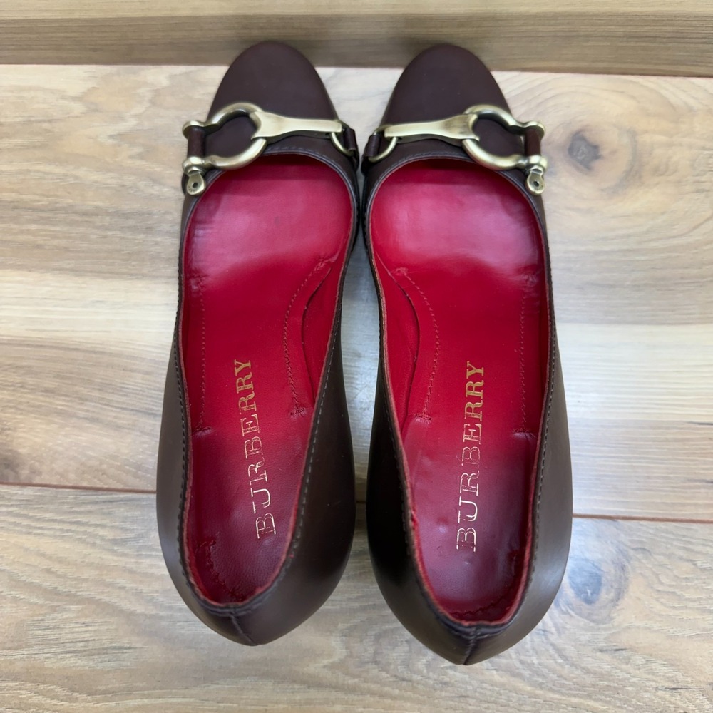 BURBERRY Horsebit Pumps Womens 7 EU 37 Brown Leather Dress Shoes - Picture 8 of 11
